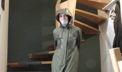 Miss Amira in a sexy vinyl outfit and Ilse Jacobsen raincoat is bound and gagged (behind the scenes)