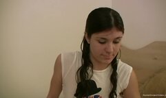 Real amateur brunette masturbating and sucking cock