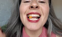 she will crush a tiny bugs with her wild sharp teeth