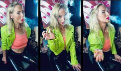 Blonde Leather Goddess Chain smokes 1 marlboro 100 & 1 marlboro speed