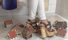 Buildings and Car under wooden High Heels