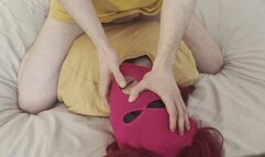 Balls Sucking - Submissive Petite Woman Blinded and Cuffed - (Teabag 6)