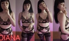Diana: Smoking Brown Cig in Lingerie