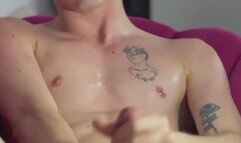 Masturbating my big cut dick with all body olied