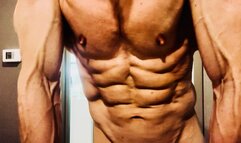 Flexing shredded muscles with ab punching and jerking off HD