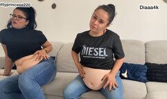 2 sexy girls playing with bellies and farting in jeans