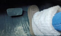Evalynn driving the loaner in furry winter boots 3
