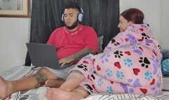 My boyfriend is working and I bombard him with farts, he doesn't listen and I give him a blowjob and I fart on his cock and my ass is so big wet farts