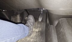 Evalynn Driving the Loaner Truck Hard in Grey Booties