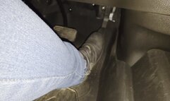 Evalynn Revving the Loaner Truck Hard in Grey Booties