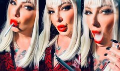 Come Be My Ashtray - Mature Blonde Bimbo Doll Wearing Snakeskin Coat - Dunhill Menthol 100