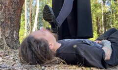 Muddy platform heels soles worship in the forest