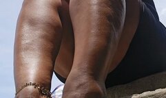 Balbina Big Feet Queen on sexy black sandals Outdoors