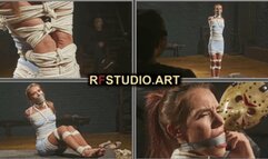 Venera - Intense Rope Struggle with Tightly Gagged Mouth and Tempting Scissors (FULL HD MP4)