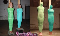 Halloween Sees The Mummies, Live! Behind-the-scenes, All On-Screen! Complete Mummification of 2 Gals, Sandra Silvers & Ariel Anderssen, Only Noses & Feet Exposed! HD MP4 file