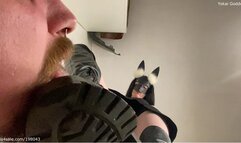 Street dirt licking and trampling in My sexy heeled knee boots