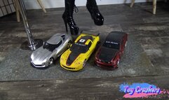 three sports cars crushing