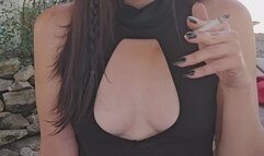 Barbarian Viking Woman Smoking Marlboro Light in Goth Makeup - Goddess D