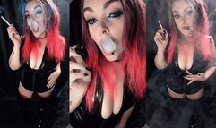 Sexy Smoking In Leather and Thigh High Boots