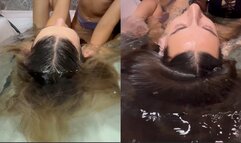 Parting the hair and dipping the head in the water (custom video)