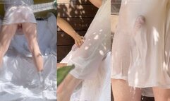 French twink Simon has fun watering his ginger flatmate Simon's white t-shirt with a water hose and exposing his pale white smooth ass, lovely pink balls and big thick circumcised cock throught the wet t-shirt