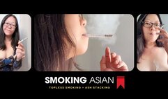 Smoking Asian MILF: Thirsty and Topless Smoking Milk Spill & Ash Stacking Challenge