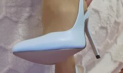 Blue-Heel Dangling Tease in Sheer Tan Pantyhose – Watch Every Slip-In, Slip-Out