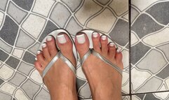 seducing you with my feet in silver sandals