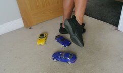 Requested clip Nikkichick crushes 3 exotic toy cars in Nike trainers Giantess toy cars crush right view