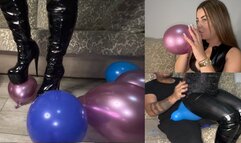 100 BALLOONS CRUSHED! Leather Butt Pop & Boots Goddess EXPLODING in MALE - 1080 HD