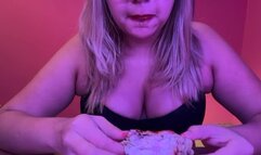 eat messy and smoke with me! - "Eating Juicy Chicken" red lipstick wearing Latina BRATTY BAE wears bra while eating messily, shows off belly, gulps water and smokes after dinner! eats until lipstick is gone! belly rolls galore.