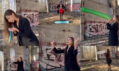 Pop 2 long balloons and 1 condom (custom video)