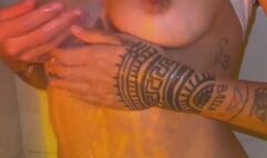 Late Night Wet Shower Tease With Hairy Pussy Play & White T-Shirt Cling