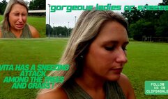 GORGEOUS LADIES OF SNEEZE! VITA'S INTENSE ALLERGY ATTACK IN THE MEADOWS! NATURE MAKE HER REACT WITH SNEEZES! MP4 VERSION