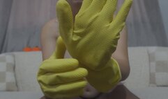 My Indian stepsister masturbates in yellow dishwashing gloves because she has a glove fetish and talks about wearing gloves her whole life and that fetish will be (JOI TALK)