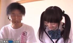Japanese petite teen in uniform satisfies random man
