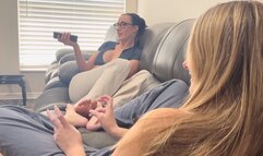 College Babes Ama Rio & Tyler Lynn Play Barefoot Footsies on Couch | Blonde Foot Fetish | Brunette Soles | Girls Playing Footsies