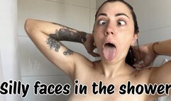 Silly faces washing my dark hair