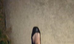 Fifi wearing black ballet flats stomping on roaches in her kitchen and bathroom after pedal pumping in her car talking about it