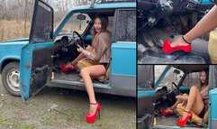 Nastya revs her VAZ in red pumps
