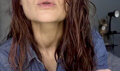 “Redhead Smoking After the Shower – Wet Hair, Denim Shirt & Bed Tease”