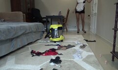 the maid is cleaning the room