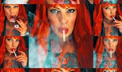 Customized - Redhead with a fatal gaze, smoking right in front of you, dressed in leather - Dunhill White 100