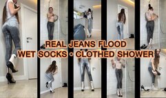 Real Jeans Pee Accident - Wet Socks & Piss Puddle, Shower Fully Clothed