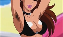A animated babe poses as her armpit hair blows in the breeze