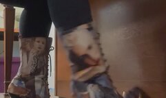 Sexy Women On Boots Bouncing While Piano Playing And Pumping