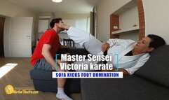 Master Sensei Victoria karate sofa kicks foot domination
