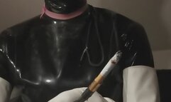 Smoking Kitty kat wearing white glovez