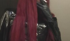 Smoking wearing pvc jacket