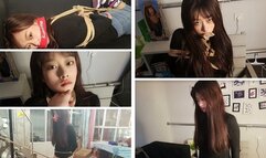 C4SDomination25 jasmine tape gag ballgagged jeans hogtied shibari struggle rope bondage